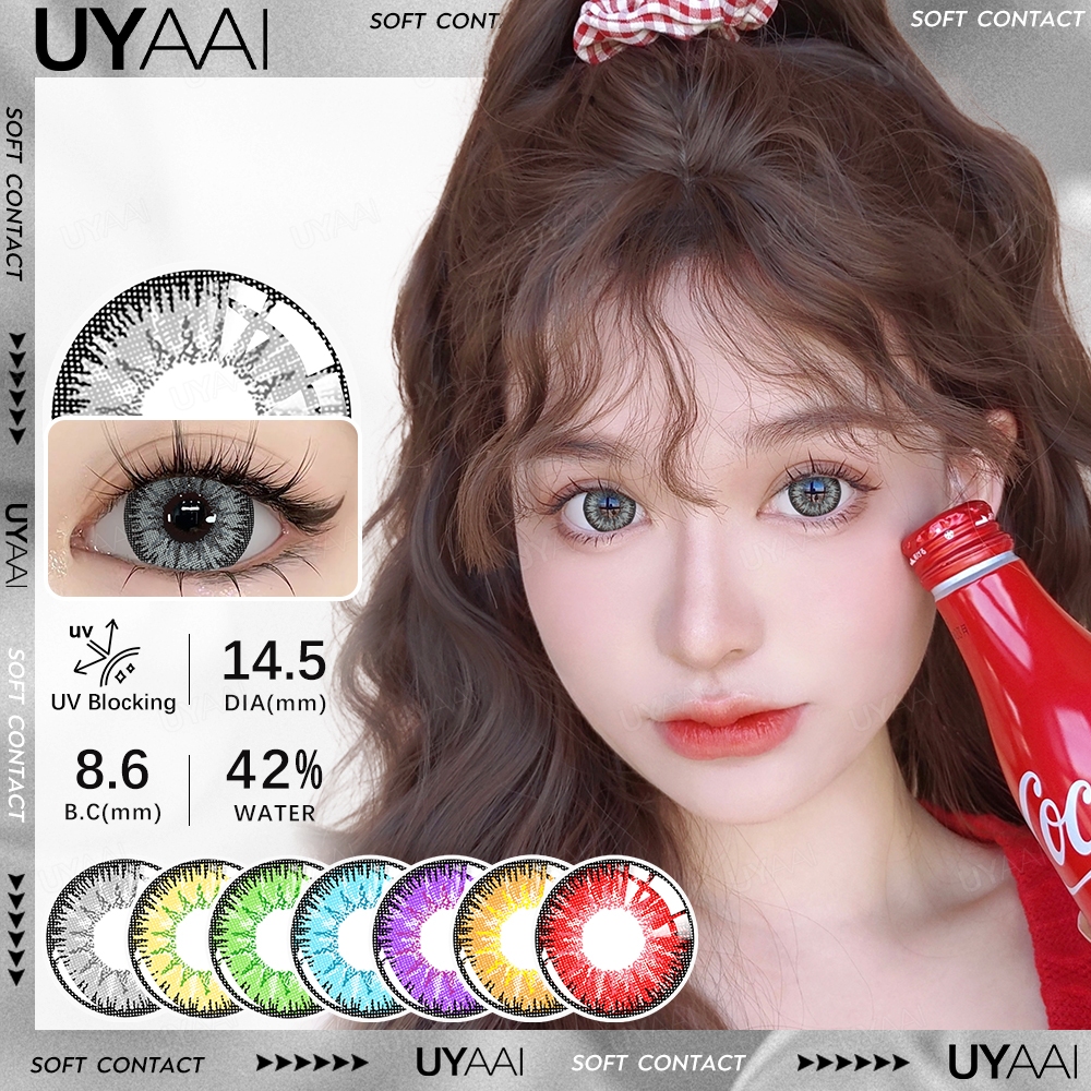 UYAAI คอนแทคเลนส์ คอสเพลย์ สามารถใช้สำหรับ แต่งหน้าตา รายเดือน ตาปกติ 2 ชิ้นต่อคู่ 14.5 มม. ปริมาณน้ำ 42 % Vika tricolor