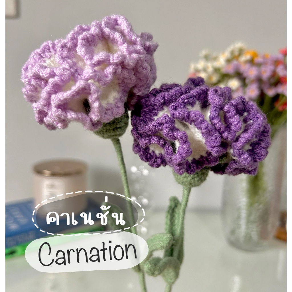 🍄PONY MADE STUDIO🍄สินค้าพร้อมส่ง ดอกคาเนชั่น(Carnation)ถักไหมพรม
