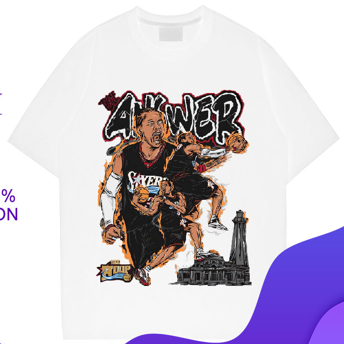 Allen Iverson บาสเกตบอล The Answer การพิมพ์ กราฟฟิตี ระบายอากาศได้ กีฬา แขนสั้น COD