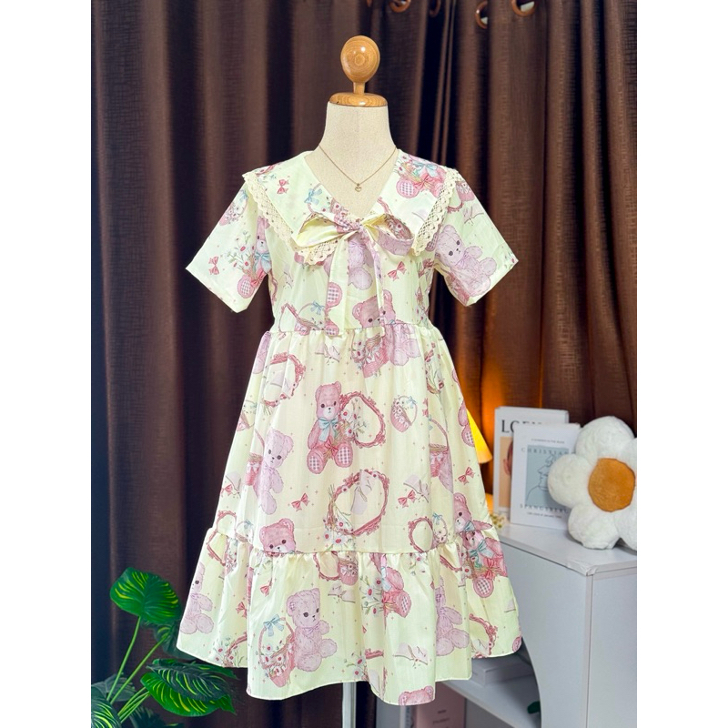 Dress แขนสั้นระบายชายยาว ( vp คอปกลูกไม้ ) รูปที่ 6