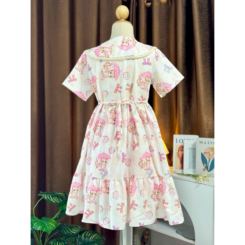 Dress แขนสั้นระบายชายยาว ( vp คอปกลูกไม้ ) รูปที่ 4