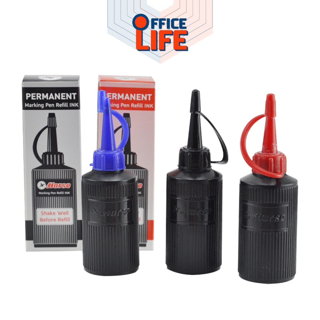 HORSE (ตราม้า) หมึกเติมปากกาเคมี หมึกเติม ขนาด 30 cc หมึกน้ำเงิน ดำ แดง ( 1 ขวด )