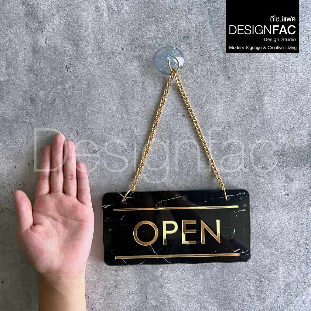 ป้ายเปิดปิดร้าน OPEN CLOSED ป้ายแขวนหน้าร้าน ป้ายอะคริลิคลายหินอ่อน หรูหรา สไตล์มินิมอล,Designfac