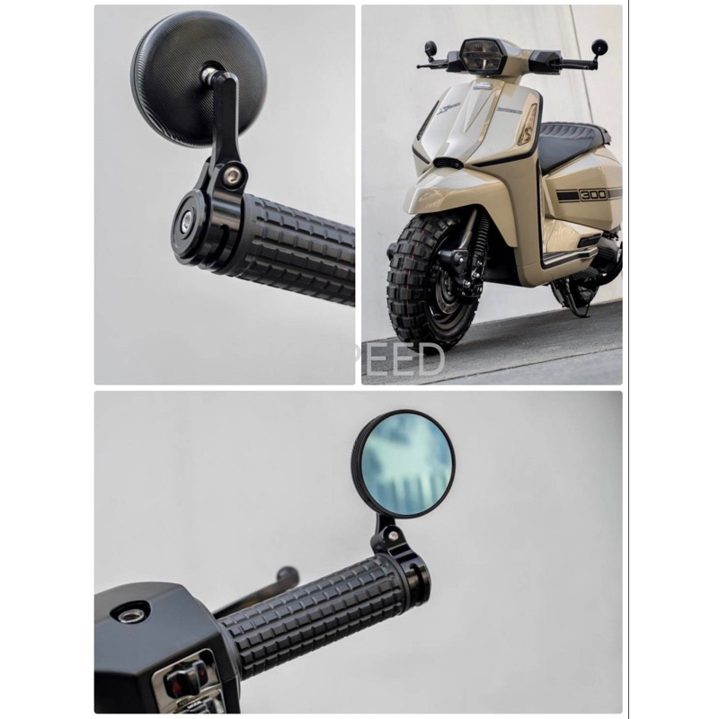 กระจกปลายแฮนด์ CNC Mini ทรงกลมหลังลาย LB04