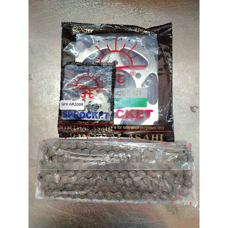 โซ่สเตอร์ GPX DEMON GR200R(เลือกขนาดได้ครับ)สเตอร์หน้า+หลัง(ตราพระอาทิตย์) โซ่428-132ข้อ(RK/พระอาทิตย์ Jomthai/DID) ราคา ถูกที่สุด ดีลบีเคเค แกลเลอรีภาพที่ 2