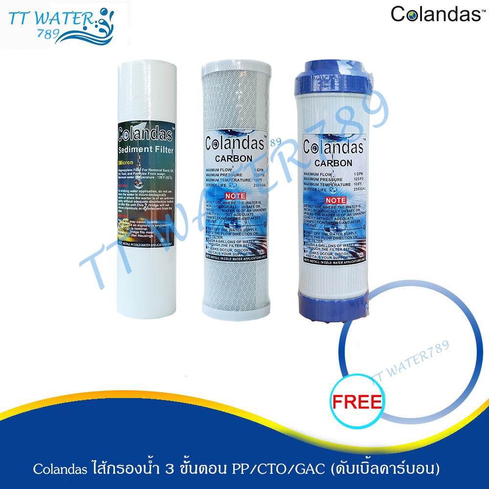 ขุดไส้กรองน้ำ Colandas 3 ขั้นตอน ขนาด 10 นิ้ว PP/เซรามิค / คาร์บอน /GAC /เรซิ่น กรองตะกอนกลิ่นคลอรีน หินปูน เกรดไต้หวัน