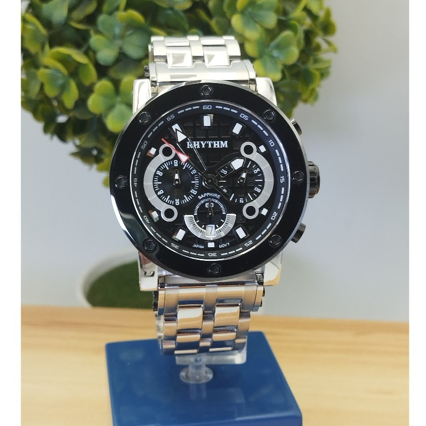 นาฬิกาผู้ชาย RHYTHM Japan รุ่น I1203S01 โครโนกราฟ กระจกSapphire สแตนเลสแท้ รับประกัน 1ปี
