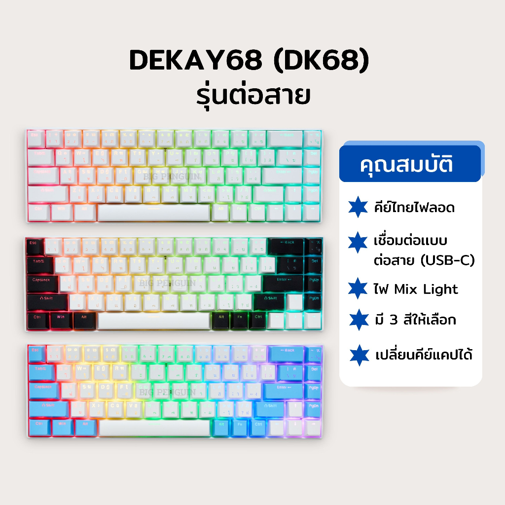 DEKAY68 DK68 คีย์ไทยไฟลอด Mechanical Keyboard DEKAY DK คีย์ไทย คีย์บอร์ดภาษาไทย