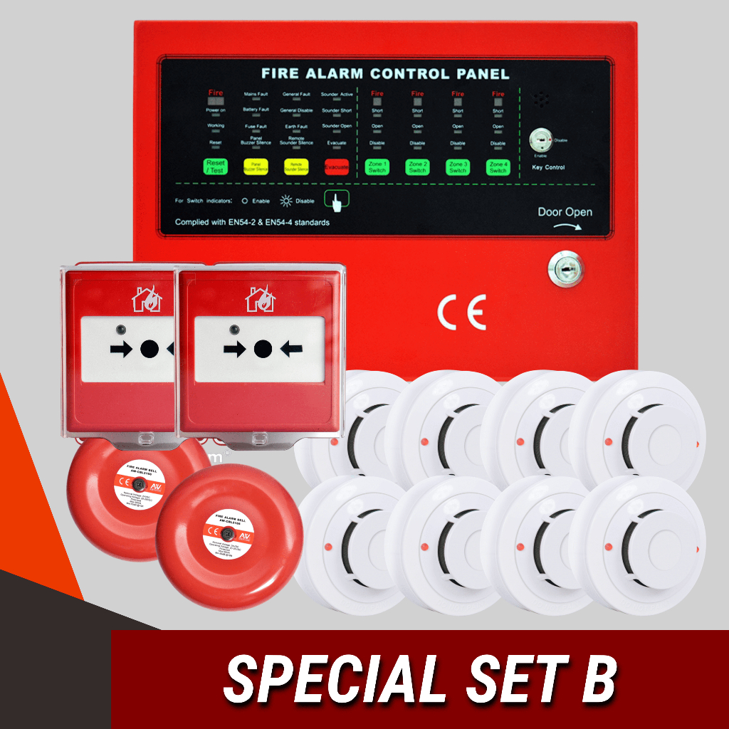 [รับประกัน 1 ปี] Asenware FCP 2 zone (no batt),  Alarm bell 6" 2 ตัว, Smoke detector 8 ตัว, Manual c