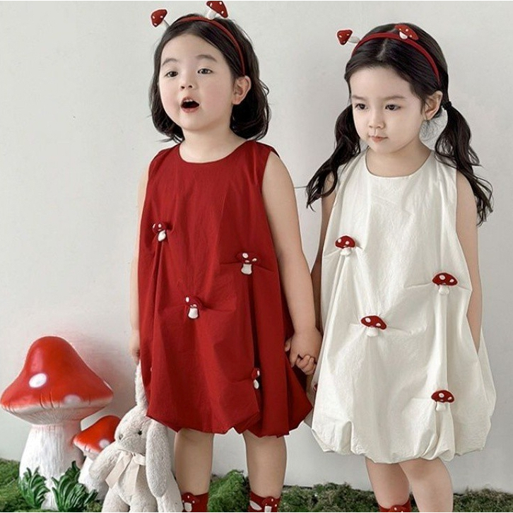 Babyonline(Y047)P1 ชุดเดรสแขนกุดประโปรงบอลลูนสำหรับเด็กผู้หญิงแต่งตุ๊กตาสุดน่ารัก ผ้าฝ้าย นิ่ม ใส่สบาย