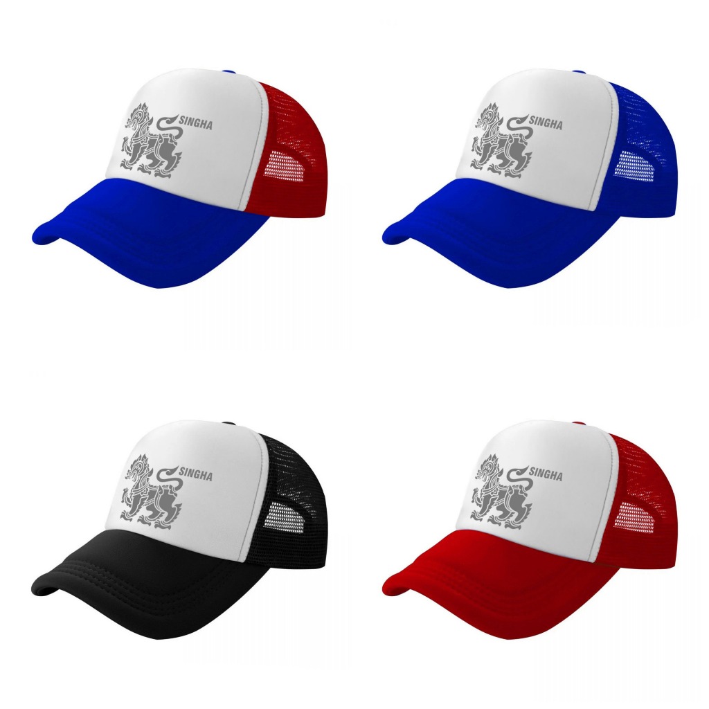 หมวกแก็ป หมวกเบสบอล หน้าบุฟองน้ำ หลังตาข่าย สกรีน SINGHA  LOGO ด้วย Flex pu ขอบเรียบ สวย คมชัด - รูปที่ 5