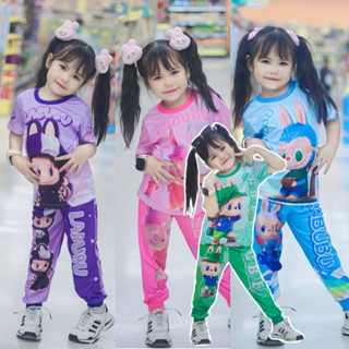 พร้อมส่ง LABUBU ชุดเด็กหญิงขายาว เสื้อแขนสั้น กางเกงขายาวจั้…