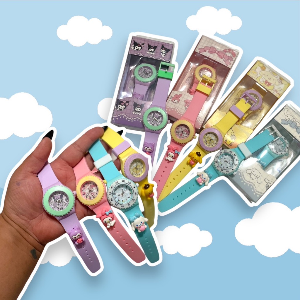 นาฬิกาเด็ก pastel แบบสายปรับได้ มีลาย cinnamonroll , kuromi , mindmelody ,pompompurin (TOY784)