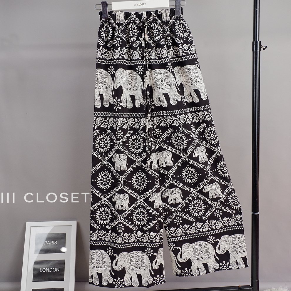 กางเกงช้าง lll Freesize lll COM505 เอวยางยืดรอบตัว ทรงขากระบอกใหญ่  ผ้าไหมอิตาลี ผ้าเบาใส่สบาย