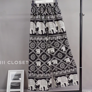 กางเกงช้าง lll Freesize lll COM505 เอวยางยืดรอบตัว ทรงขากระบอกใหญ่ ผ้าไหมอิตาลี ผ้าเบาใส่สบาย