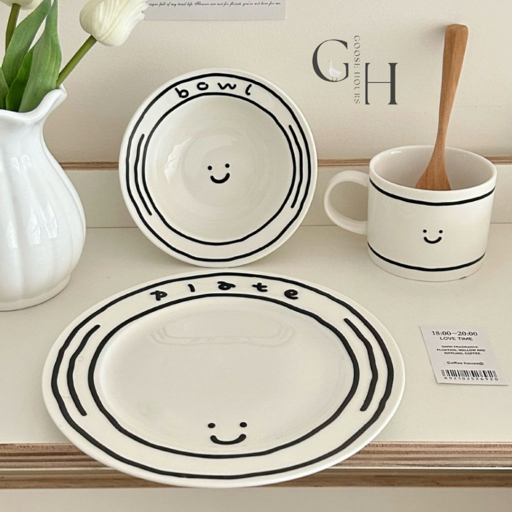 Goose Hour จาน ชาม แก้ว เซรามิค น่ารัก สไตล์เกาหลี Smiling face เข้าไมโครเวฟได้