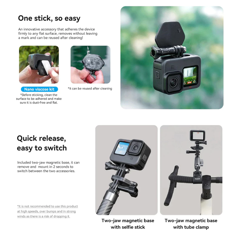 Telesin magnetic mount with Nano sticker kit เมาท์แม่เหล็ก สำหรับGoPro , DJI Action 6 / 5Pro / 4 / 3 , Insta360 thumbnail 6