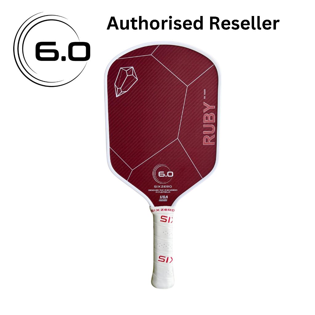 SIX ZERO  6.0 Pickleball Paddle 16mm RUBY - 100% Aramid fiber face sourced from DuPont™ Kevlar®. Ren