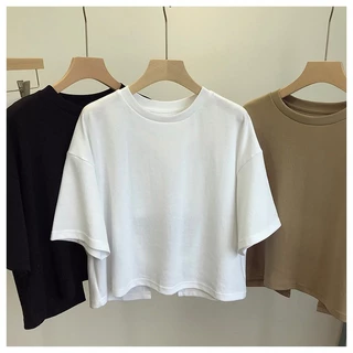 พร้อมส่งในไทย**เสื้อครอป เสื้อคอกลมผู้หญิงแขนสั้น ผ้านิ่ม เปิดหลัง Y110