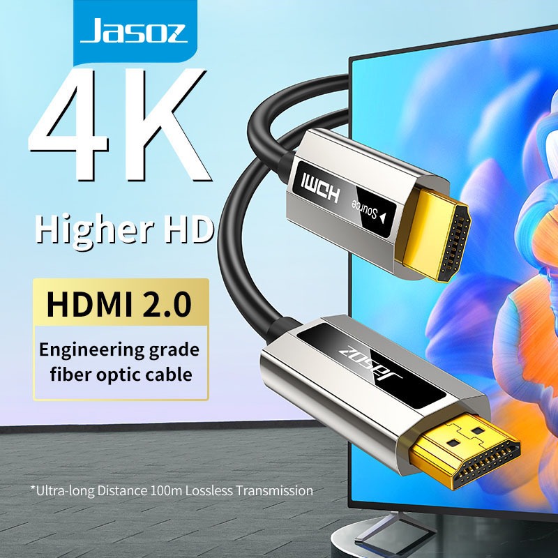 Jasoz สาย HDMI Fiber Optic HDMI 2.0 HDMI Braided Cord 4K 60Hz 18Gbps Dynamic HDR 50 เมตร