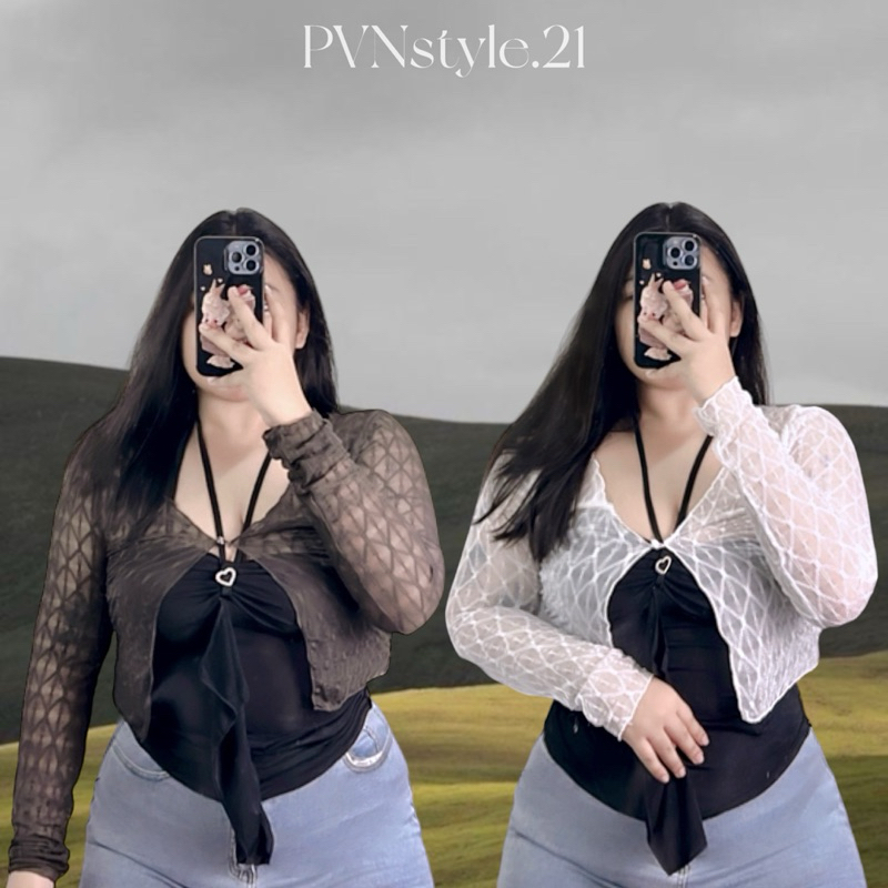 เสื้อคลุมแขนยาวสาวอวบ ผ้าซีทรูโปร่งแสง อก34-54