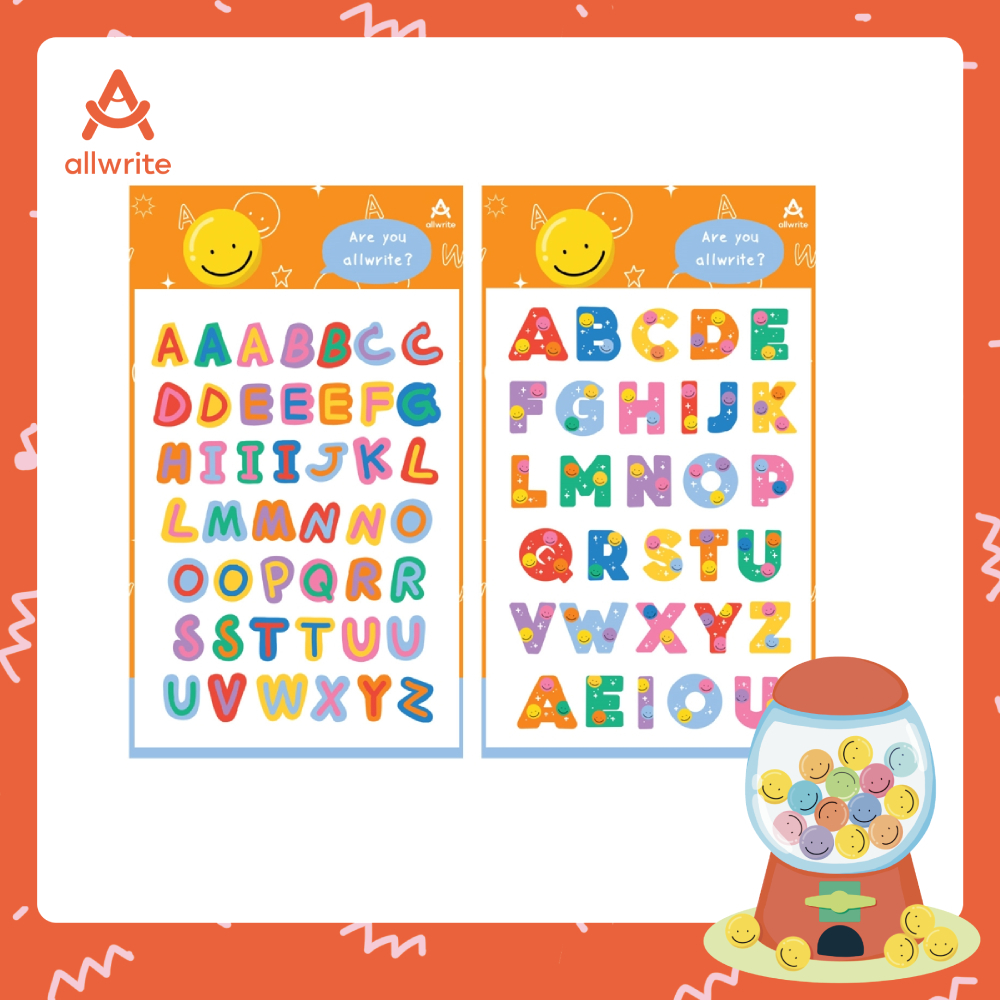 Allwrite สติ๊กเกอร์ตัวอักษรภาษาอังกฤษ ABC ตกแต่งสุดน่ารัก มี 2 ขนาด ตัวเล็กและตัวใหญ่ AW272