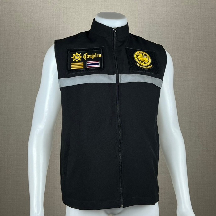 เสื้อกั๊กผู้ช่วยผู้ใหญ่บ้าน ผรส. สารวัตรกำนัน กรมการปกครอง อาร์มติดตีนตุ๊กแก หน้า-หลัง มี5กระเป๋า ซับในเต็มตัว