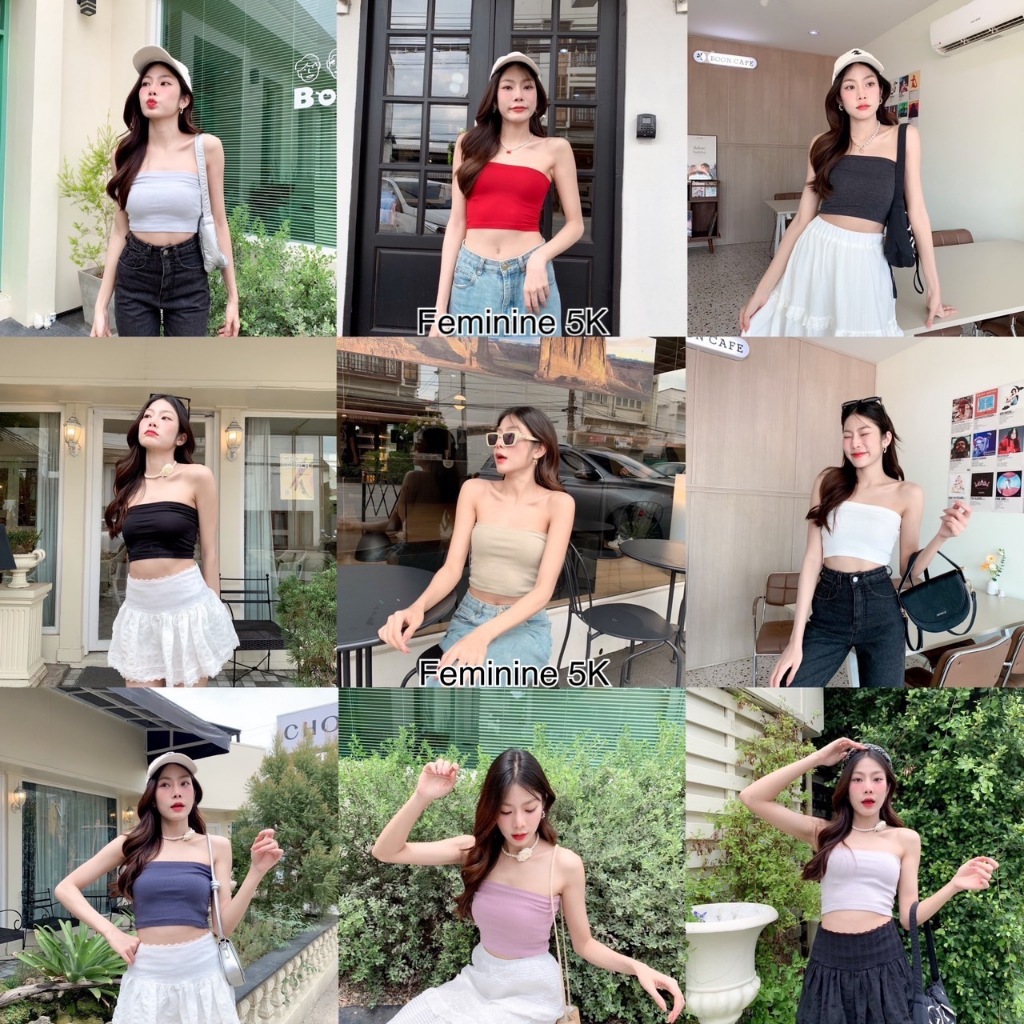 BY IRA (พร้อมส่ง) เกาะอก ไปทะเลผ้าร่อง ผ้ายืด ยืดได้เยอะ แต่เก็บทรงสวยมาก ใส่ง่าย