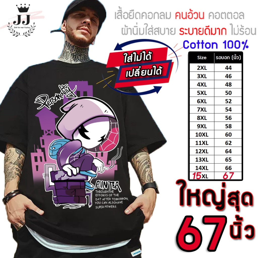 🔥มาใหม่🔥เสื้อไซส์ใหญ่ พิเศษ!! อก 40 - 67 นิ้ว เสื้อยืดสไตล์วินเทจ ลายแมงมุม ใส่สบายมาก ผ้าคอตตอน100%ที่ทุกคนตามหา