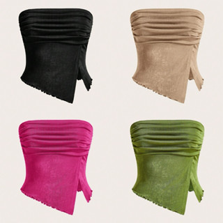 พร้อมส่ง🇹🇭 เสื้อเกาะอกสาวอวบอ้วน ผ่าหน้า อกจีบชาย สามเหลี่ยม…