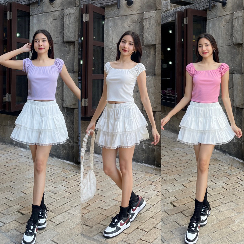 archi.sty พร้อมส่งจากไทย ส่งด่วนได้🎟️🪐💫เสื้อเเขนตุ๊กตา ทรงสวย ใส่เป็นปาดไหล่ได้ 🌧️ เนื้ิอผ้าร่อง.