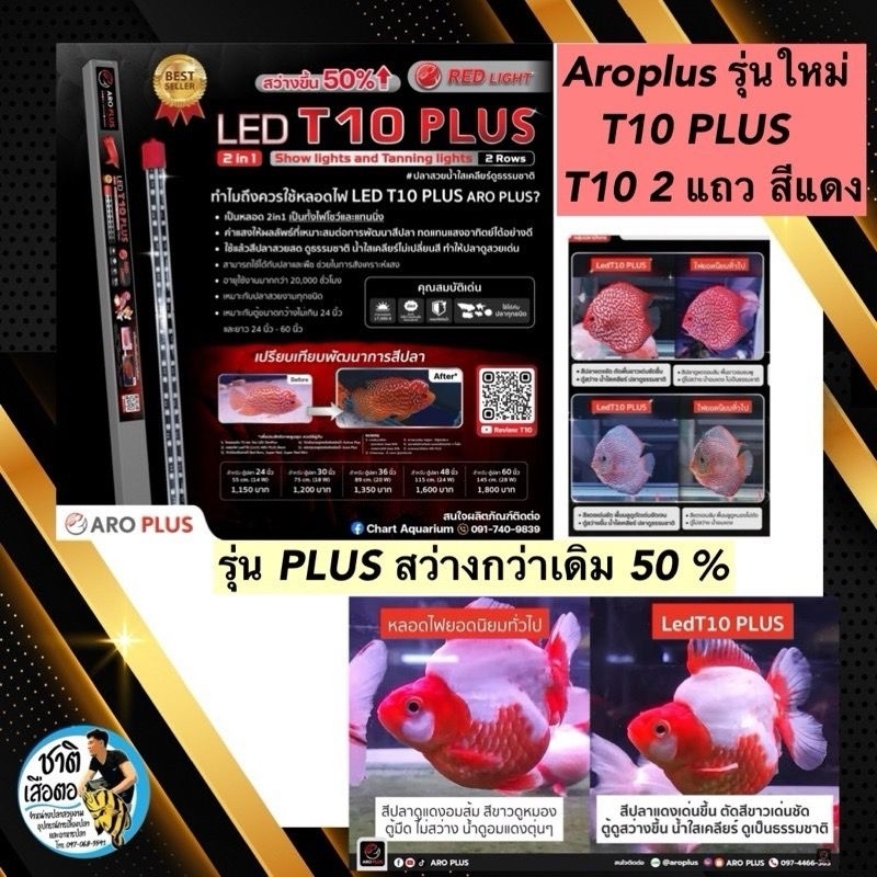 ￼AROPLUS T10 PLUS หลอดไฟ2in1 โชว์ปลาและเทนนิ่งสำหรับปลามังกรแดง และปลาสีแดง ไฟสีแดงสองแถว ขนาด24นิ้ว