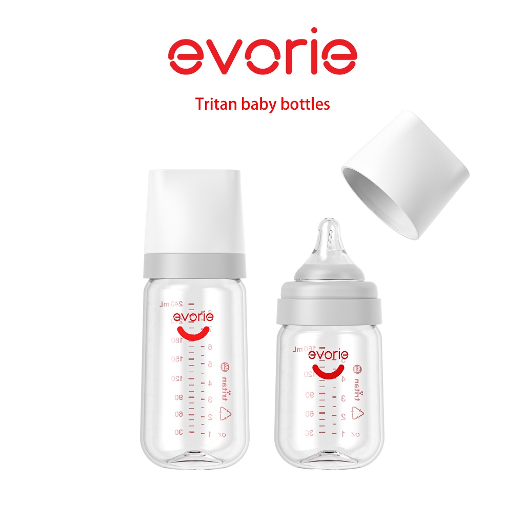 ขวดนมปากกว้าง Evorie Natural Feel พร้อมจุกนมป้องกันโคลิกและป้องกันการสำลัก ขนาด 160ml – 300ml