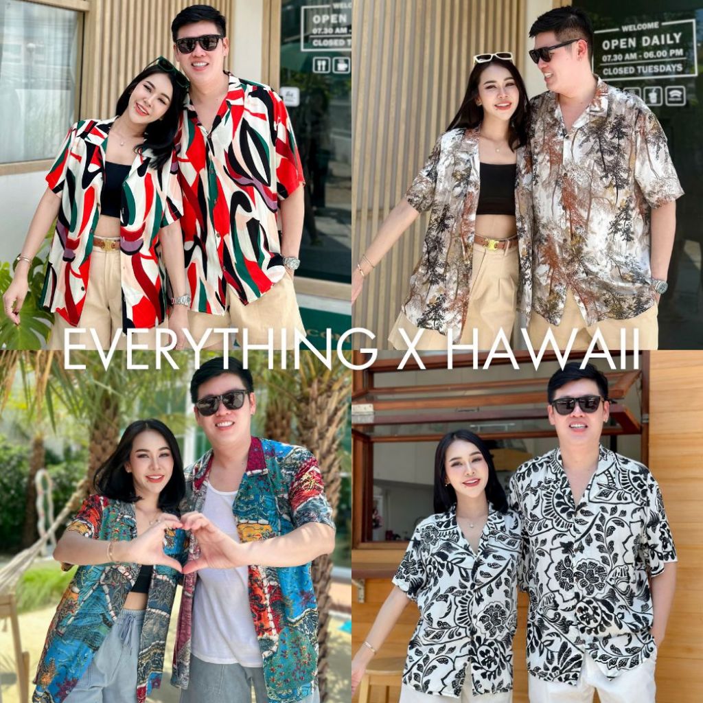 EverythingXHawaii (701) เสื้อฮาวาย เสื้อเชิ้ตแขนสั้น ใส่ได้ทั้งชาย-หญิง ผ้าสปันพรีเมี่ยม หลายไซส์