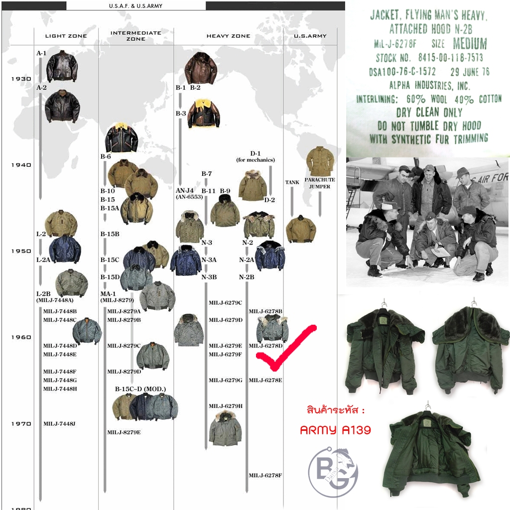 ARMY A139 เสื้อนักบิน งานกองทัพ สหรัฐอเมริกา USA Jacket Flyer's Man's Type N-2B (1976s)