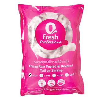 Qfresh กุ้งขาวผ่าหลังไว้หางแช่เยือกแข็ง PDTO 1 กก. (21-25 ตัว/ปอนด์)