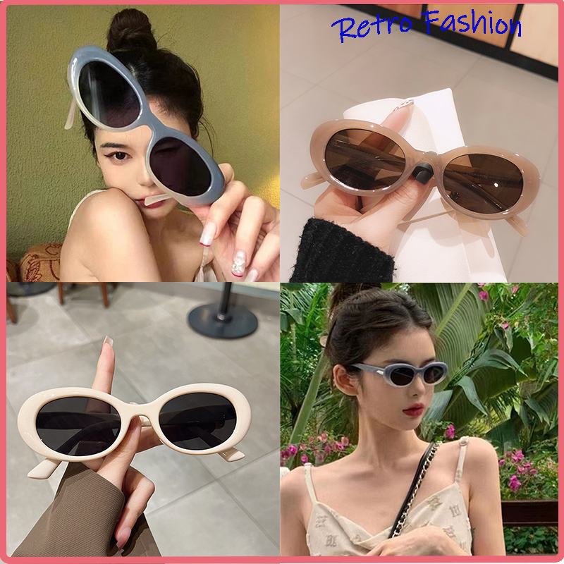 ใหม่แว่นกันแดดส่วนบุคคลสไตล์เกาหลีสำหรับผู้หญิง, แว่นกันแดดกรอบวงรีชาดำย้อนยุค, แว่นตาป้องกันแสงแดดสไตล์คนดังทางอินเทอร์