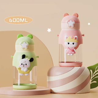[BZ03] กระติกน้ำ กระบอกน้ำ กระติกน้ำเด็ก ขวดน้ำ ลายการ์ตูน ขนาด 600ml มีฝาปิดพร้อมหลอด น้ำหนักเบา