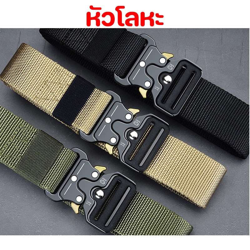 พร้อมส่ง เข็มขัดยุทธวิธี หัวโลหะ สายไนล่อน ไม่ลอก สำหรับผู้ชาย แฟชั่นสไตส์อินเทรนด์ หัวโลหะแบบเรียบไม่ต้องเจาะรู