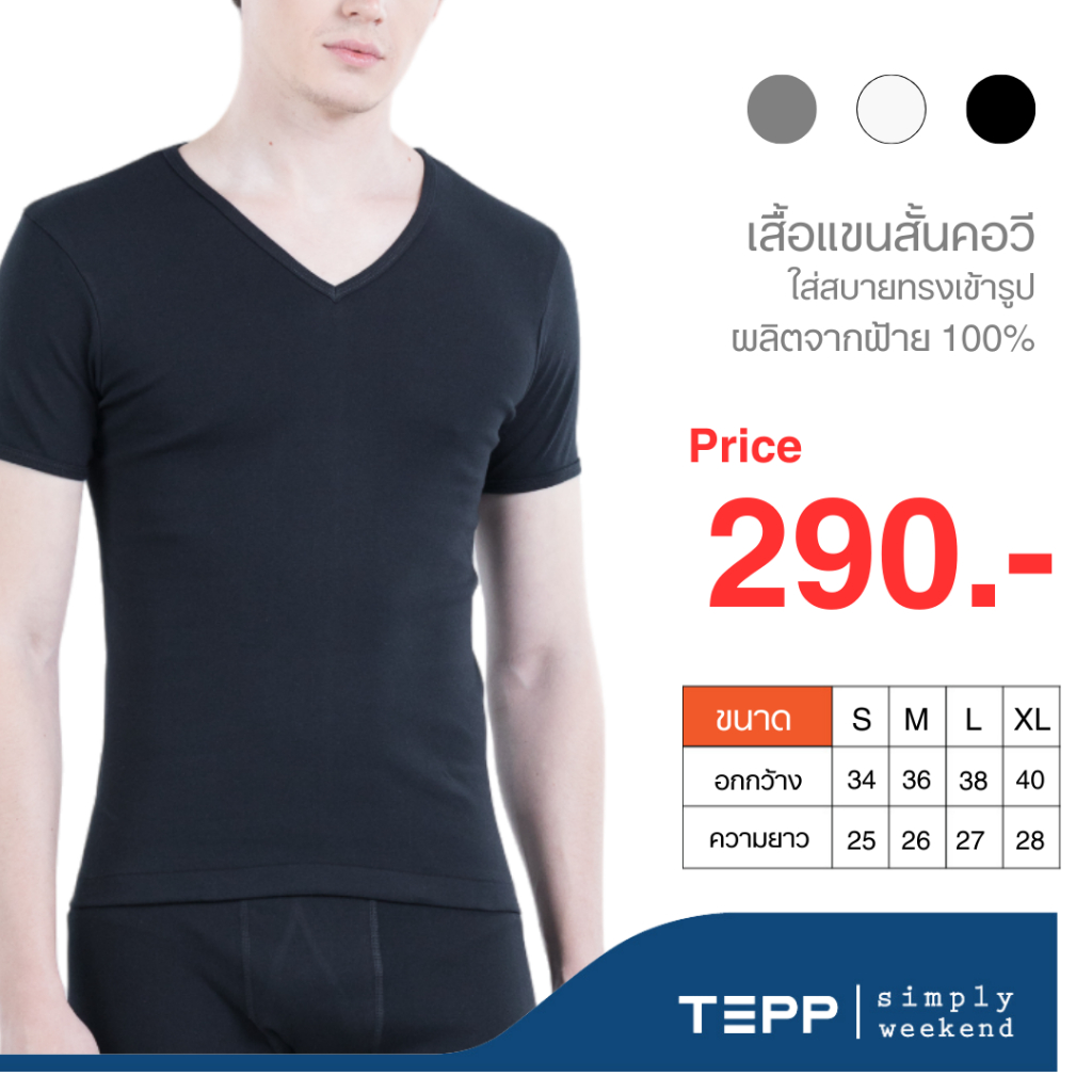 Tepp Simply เสื้อยืดแขนสั้น คอวี รุ่น BSV2001 มี 3 สี