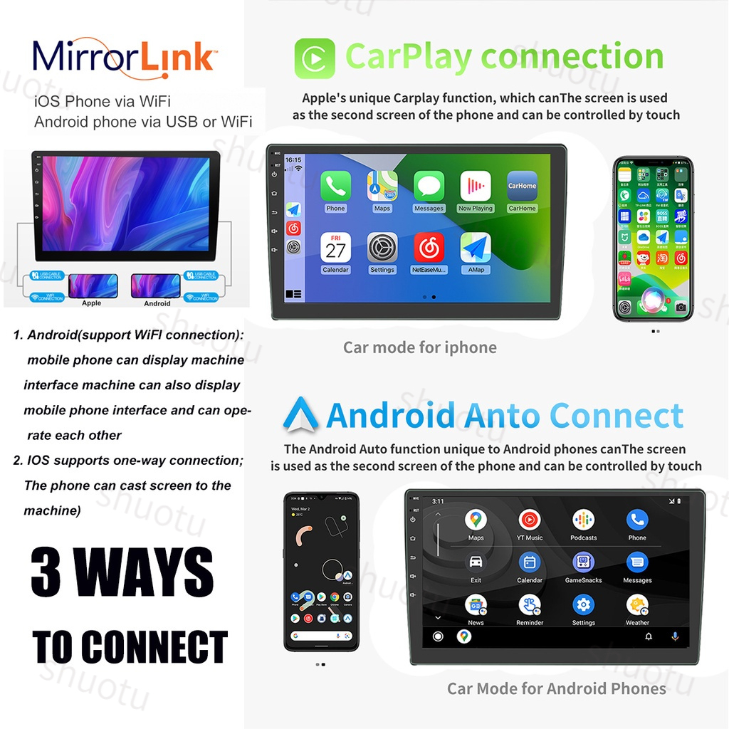 จอแอนดรอยด์ติดรถยนต์ พัดลมในตัว 4/8 Core 6/8+64/128G ของแถน วิทยุติดรถยนต์ เครื่องเล่นวิทยุ FM GPS Wifi  บลูทูธ7/9/10นิ - รูปที่ 7