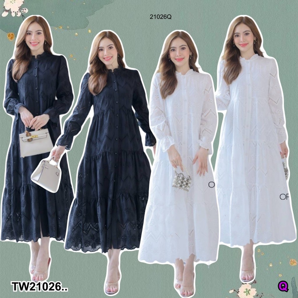 TwinsShopVip พร้อมส่ง TW21026 Maxi เดรสยาวแขนยาว ..