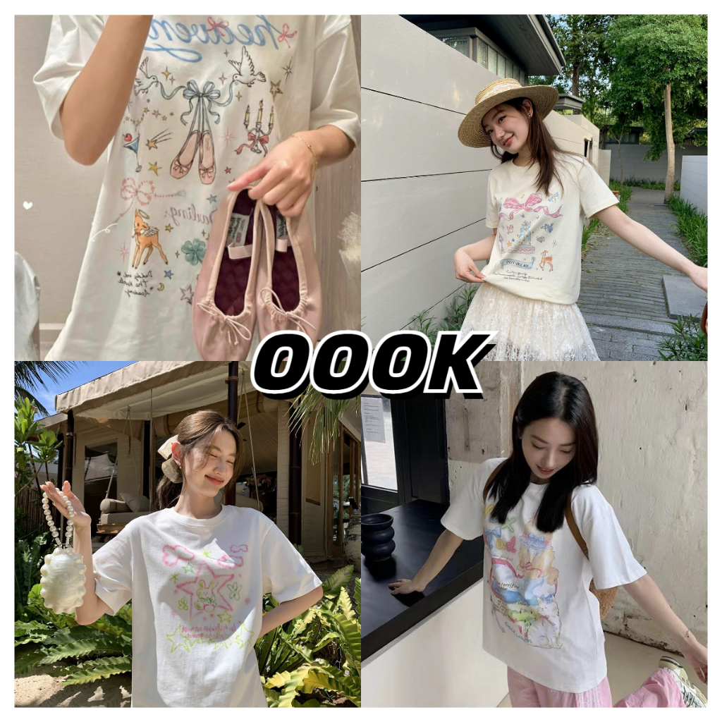 [ส่งจากโรงงาน]ออก24ชั่วโมง OOOK ออกแบบแบรนด์ heavenly น่ารักแขนสั้นเสื้อยืด