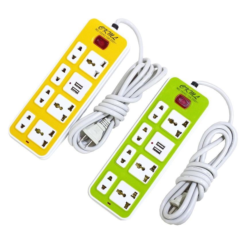 ปลั๊กไฟ 3ช่องUSB 10เมตรเต็ม ปลั๊กพ่วง มาตราฐาน มอก. คุณภาพดี ทำจากทองเหลือง กำลังไฟ 10A 2300W