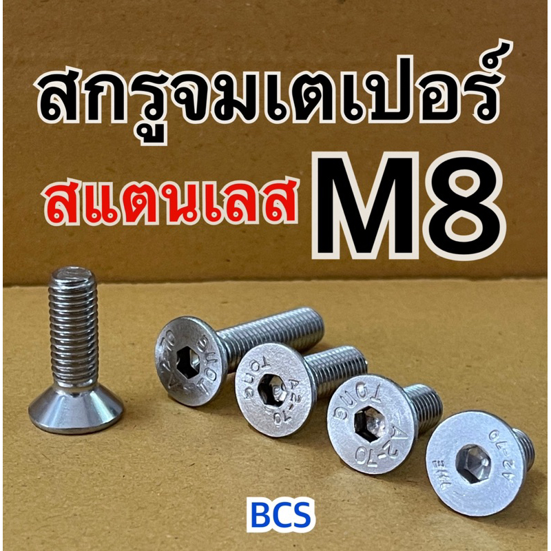 M8 (เบอร์12) สกรูจมเตเปอร์สแตนเลส หัวหกเหลี่ยม