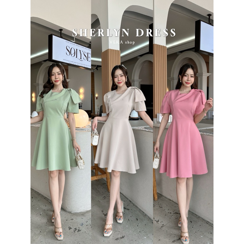 SHERLYN DRESS เดรสออกงานโบว์ข้างชายบาน ป้าย VERA