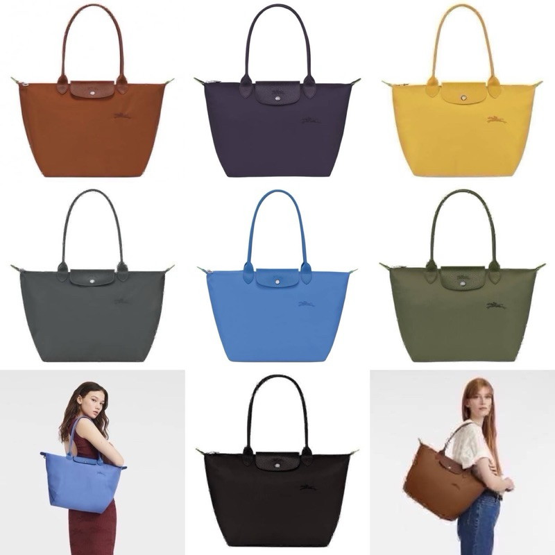 (สด-ผ่อน) กระเป๋า LC ลองฌองป์ Club size M long ปักม้า Le pliage GREEN
