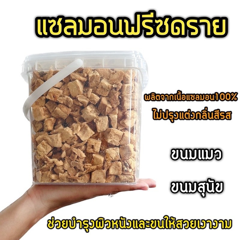 แซลมอนฟรีซดราย Freeze-dried salmon อาหารเต่า ขนมแมว ขนมสุนัข [กระปุก]