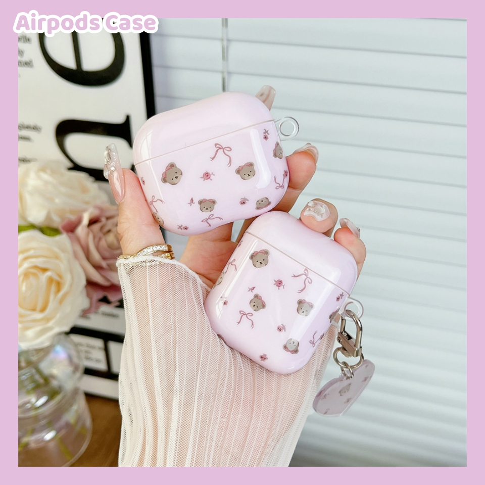 จัดส่งทันที เคส สำหรับ Airpods 3 เคสหูฟัง AirPods 1/2/3/Pro/Pro2 แฟชั่น เคสป้องกันการหล่น การ์ตูน โบว หมี พร้อมจี้ case