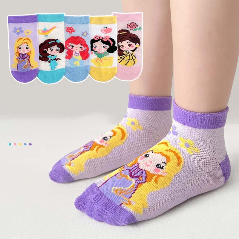 PRINCESS KESLI แพ็ค 5 คู่ ถุงเท้าเด็ก ลายการ์ตูนเจ้าหญิง ไม่มีกันลื่น ถุงเท้า น่ารัก
